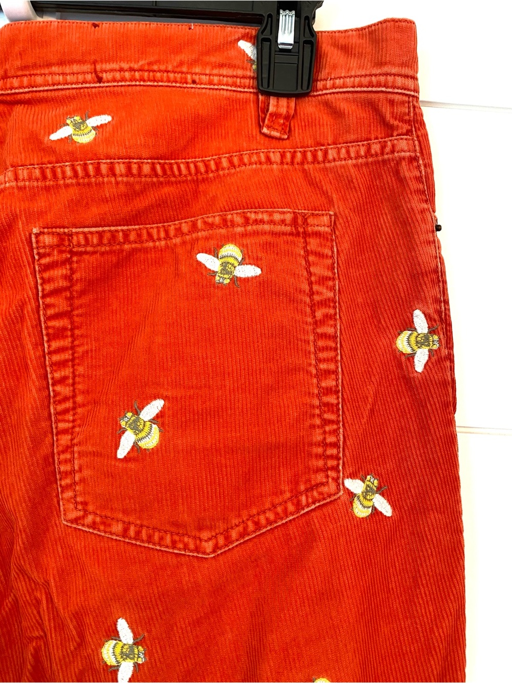 J. Crew Bright Orange Corduroy Pants with bumblebee embroidery. Size 12. - Picture 9 of 9